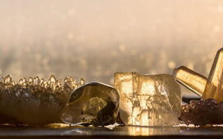 Clear quartz and amethyst crystals used for everyday healing, meditation and energy balancing