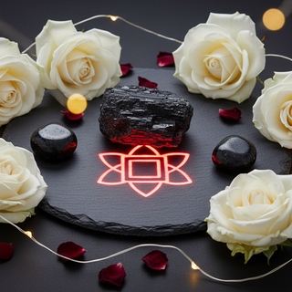 Black Tourmaline crystals with white roses and fairy lights for Root Chakra grounding – Heavenly Crystals Online