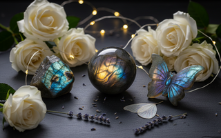 Labradorite crystals with butterfly carving and magical light for transformation – Heavenly Crystals Online