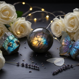 Labradorite crystals with butterfly carving and magical light for transformation – Heavenly Crystals Online