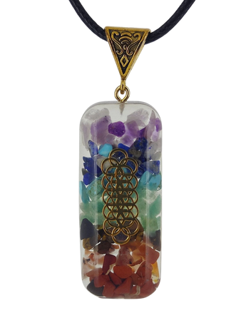 7 Chakra Orgonite Pendant on Black Cord - Energy Healing & Protection - Heavenly Crystals Online