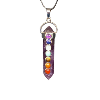 Amethyst 7 Chakra Double Terminated Pendant - Spiritual Protection - Heavenly Crystals Online