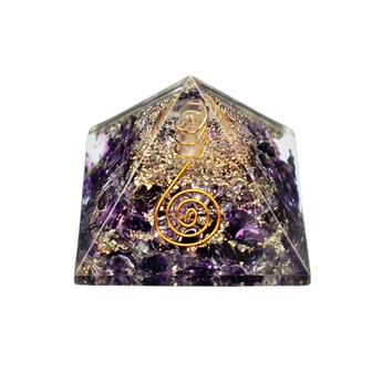 Amethyst, Clear Quartz & Copper Orgonite Pyramid - Intuition, Clarity, Protection & Energy Amplification - Heavenly Crystals Online