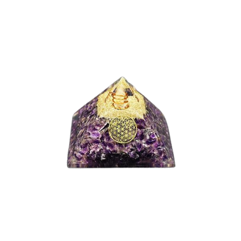 Amethyst, Clear Quartz, Flower of Life & Copper Orgonite Pyramid (182g) – Intuition, Clarity, Harmony & Energy Activation - Heavenly Crystals Online