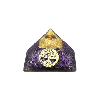 Amethyst & Clear Quartz Orgonite Pyramid with Tree of Life (231g) – Intuition, Clarity & Spiritual Protection - Heavenly Crystals Online