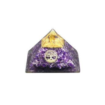 Amethyst & Clear Quartz Orgonite Pyramid with Tree of Life (232g) – Intuition, Clarity & Spiritual Protection - Heavenly Crystals Online