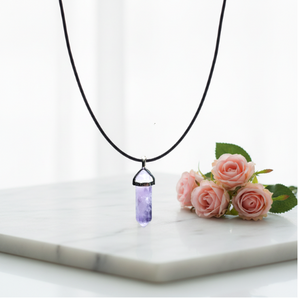 Amethyst Double Terminated Pendant with Black Cord (B) – Intuition, Calm & Spiritual Protection - Heavenly Crystals Online