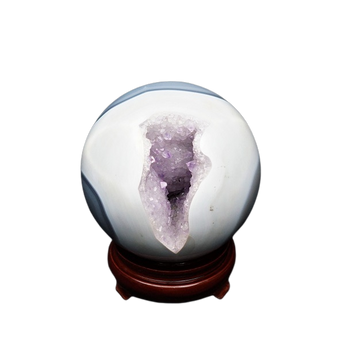 Amethyst Druzy Sphere with Wooden Stand (2.076kg) – High‑Vibration Protection & Spiritual Calm - Heavenly Crystals Online
