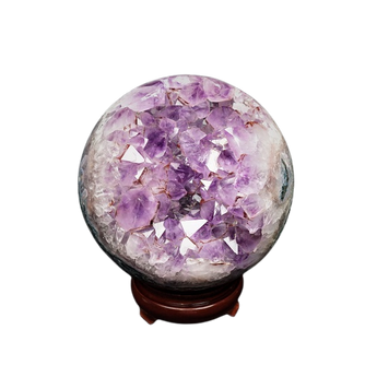 Amethyst Druzy Sphere with Wooden Stand (4.949kg) – High‑Vibration Protection & Spiritual Calm - Heavenly Crystals Online