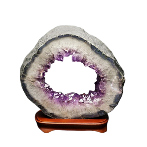 Amethyst Geode Slice (8.208kgs) on Wooden Base - Meditation & Spiritual Growth - Heavenly Crystals Online