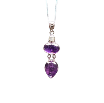 Amethyst & Rainbow Moonstone Pendant in 925 Sterling Silver – Intuition & Emotional Harmony - Heavenly Crystals Online