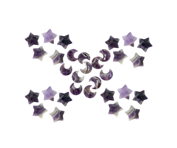 Amethyst Stars & Moons Crystal Carving - Calming Stone for Intuition & Peace - Heavenly Crystals Online