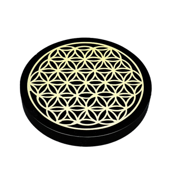 Black Obsidian Engraved Flower of Life Grid Plate – Protection & Sacred Geometry - Heavenly Crystals Online