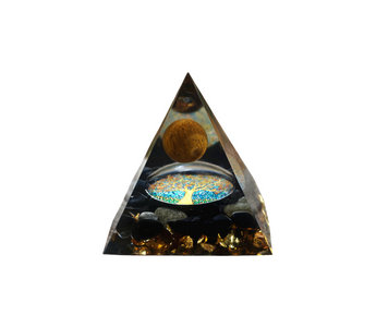 Black Obsidian & Golden‑Brown Tiger’s Eye Orgonite Pyramid with Tree of Life (105g) – Protection, Strength & Grounded Growth - Heavenly Crystals Online