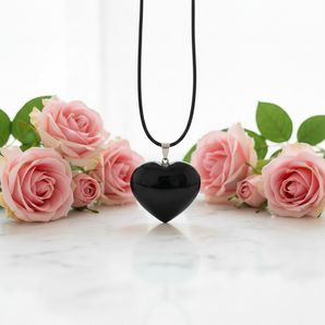 Black Obsidian Heart Pendant with Black Cord – Protection, Grounding & Emotional Strength