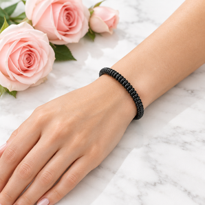 Black Obsidian Rondelle Bracelet - Protection, Grounding & Energy Shielding - Heavenly Crystals Online