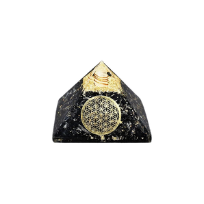 Black Tourmaline, Clear Quartz & Flower of Life Orgonite Pyramid (211g) – Protection, Grounding, Clarity & Energy Purification - Heavenly Crystals Online