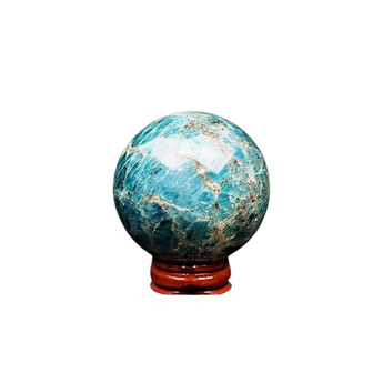 Blue Apatite Sphere with Wooden Stand (261g) – Clarity, Motivation & Manifestation Crystal - Heavenly Crystals Online