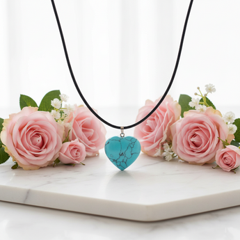 Blue Dyed Howlite Heart Pendant with Black Cord – Calming & Communication - Heavenly Crystals Online