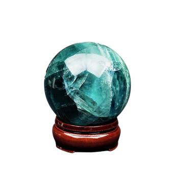 Blue Fluorite Sphere (495g) with Wooden Stand - Clarity, Intuition & Calming Energy - Heavenly Crystals Online