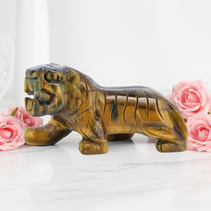 Blue & Golden‑Brown Tiger’s Eye Carved Tiger (224g) – Strength, Protection & Confident Leadership - Heavenly Crystals Online