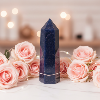 Blue Goldstone Generator Point (100g) – Manmade Copper‑Infused Glass for Confidence, Ambition & Intuitive Focus - Heavenly Crystals Online