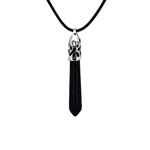 Blue Goldstone Pendant on Black Cord - Manmade Glass with Copper Sparkle - Heavenly Crystals Online