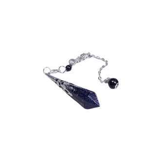 Blue Goldstone Pendulum (Manmade - glass with copper) with Velvet Pouch - Intuition & Focus - Heavenly Crystals Online