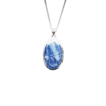 Blue Kyanite Oval Pendant in 925 Sterling Silver with chain - Alignment, Communication & Inner Harmony - Heavenly Crystals Online