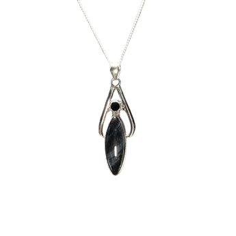 Blue Tiger Eye Marquise Pendant in 925 Sterling Silver with chain - Intuition & Alignment - Heavenly Crystals Online