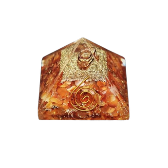 Carnelian, Clear Quartz, Copper Orgonite Pyramid - Vitality, Motivation & EMF Harmonising - Heavenly Crystals Online
