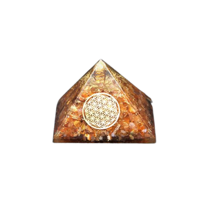 Carnelian & Clear Quartz Orgonite Pyramid with Flower of Life (259g) – Creativity, Vitality & Energy Harmony - Heavenly Crystals Online