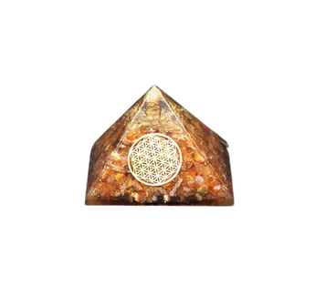 Carnelian & Clear Quartz Orgonite Pyramid with Flower of Life (259g) – Creativity, Vitality & Energy Harmony - Heavenly Crystals Online