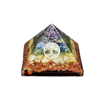 Chakra Orgonite Pyramid (220g) – Tree of Life Symbol & Clear Quartz | Chakra Balancing, Energy Alignment, Protection & Spiritual Harmony - Heavenly Crystals Online