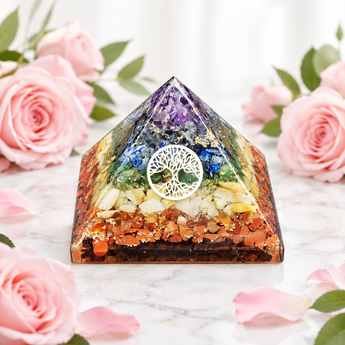 Chakra Orgonite Pyramid (220g) – Tree of Life Symbol & Clear Quartz | Chakra Balancing, Energy Alignment, Protection & Spiritual Harmony - Heavenly Crystals Online