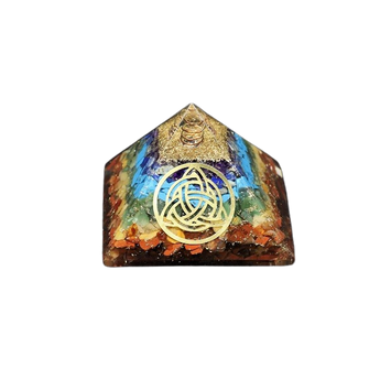 Chakra Orgonite Pyramid with Clear Quartz, Copper & Ruyi Pattern (236g) – Chakra Balancing, Prosperity Flow & Energy Alignment - Heavenly Crystals Online