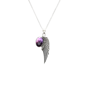 Charoite Angel Wing Pendant in 925 Sterling Silver – Transformation, Intuition & Divine Protection - Heavenly Crystals Online