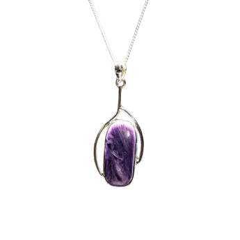 Charoite Elongated Oval Pendant | 925 Silver | Transformation - Heavenly Crystals Online