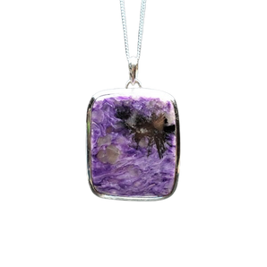 Charoite Rectangular Cushion Pendant | 925 Silver | Transformation - Heavenly Crystals Online