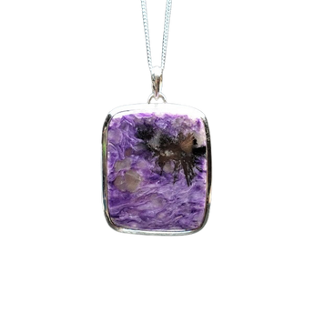 Charoite Rectangular Cushion Pendant | 925 Silver | Transformation - Heavenly Crystals Online