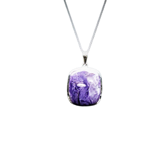 Charoite Square Cushion Pendant | 925 Silver | Transformation - Heavenly Crystals Online