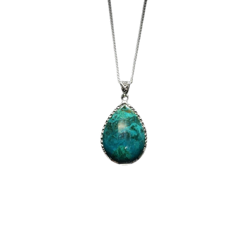 Chrysocolla Teardrop Pendant (B) | 925 Silver | Communication - Heavenly Crystals Online
