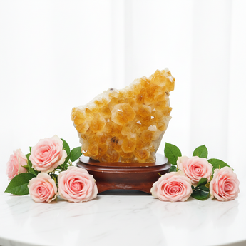 Citrine Cluster on Wooden Base (1.503kg) - Abundance, Joy & Positive Energy - Heavenly Crystals Online