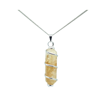 Citrine Pendant – Double Terminated Crystal on Silver Wire Necklace - Heavenly Crystals Online