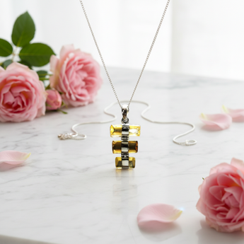 Citrine Triple Barrel Pendant in 925 Sterling Silver with Chain - Abundance & Joy - Heavenly Crystals Online