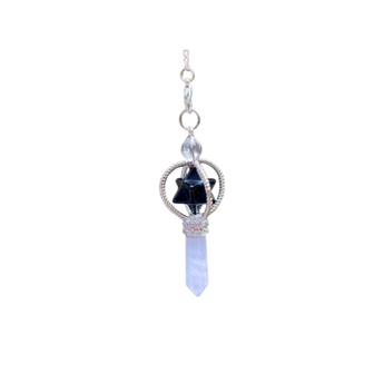 Clear Quartz & Black Obsidian Merkabah Star Pendulum with Velvet Pouch – Clarity & Protection - Heavenly Crystals Online