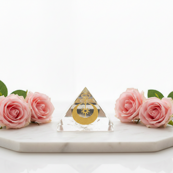 Clear Quartz Pyramid with Celestial Symbols – Master Healer & Manifestation - Heavenly Crystals Online