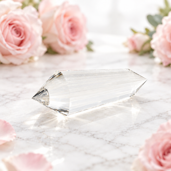 Clear Quartz Vogel Cut Wand 36 Faceted (118g) - High‑Vibration Master Healer Crystal - Heavenly Crystals Online