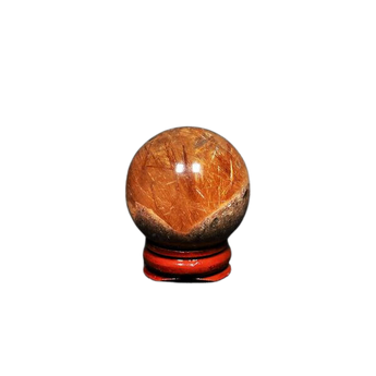Copper Rutilated Quartz Sphere with Wooden Stand (85g) Manifestation, Clarity & Energy Amplification - Heavenly Crystals Online