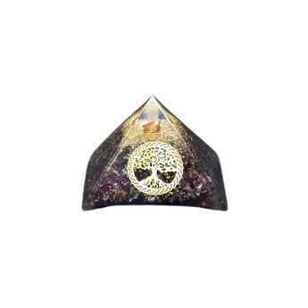 Garnet & Clear Quartz Orgonite Pyramid with Tree of Life (257g) – Strength, Vitality & Energetic Protection - Heavenly Crystals Online